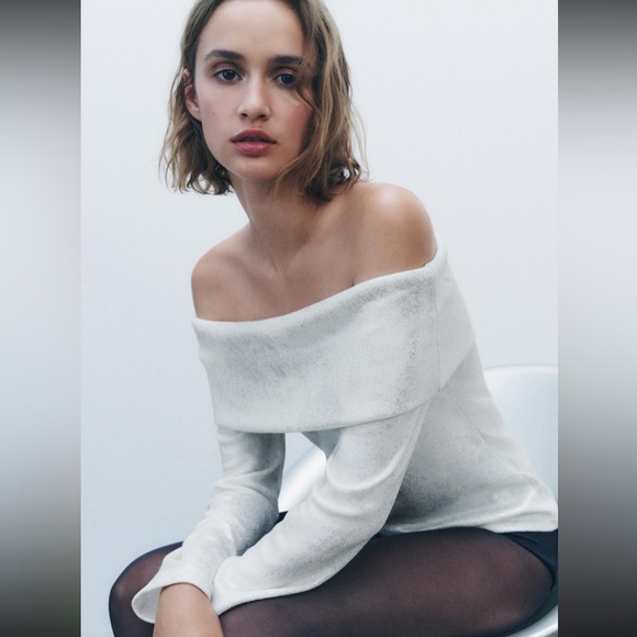 Zara exposed shoulder metallic sweater silver foil - Picture 10 of 13